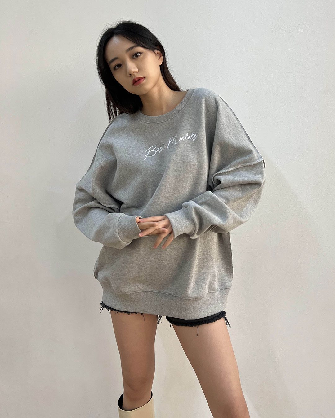 Oversized Sweater with Embroidered Logo (Grey) | Basic Models ...
